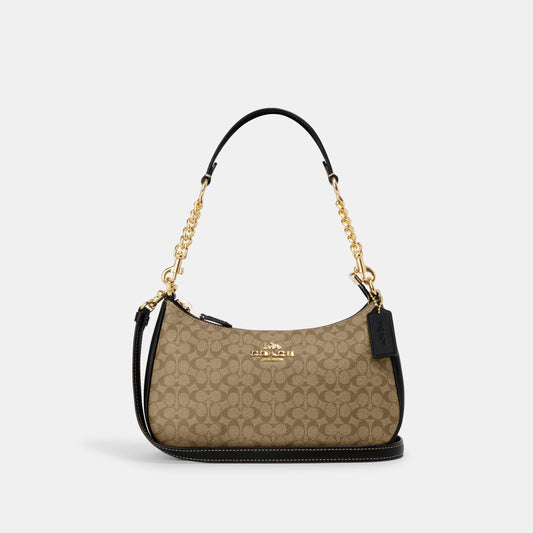 CJ941-Teri Shoulder Bag In Signature Canvas-IM/KHAKI/BLACK