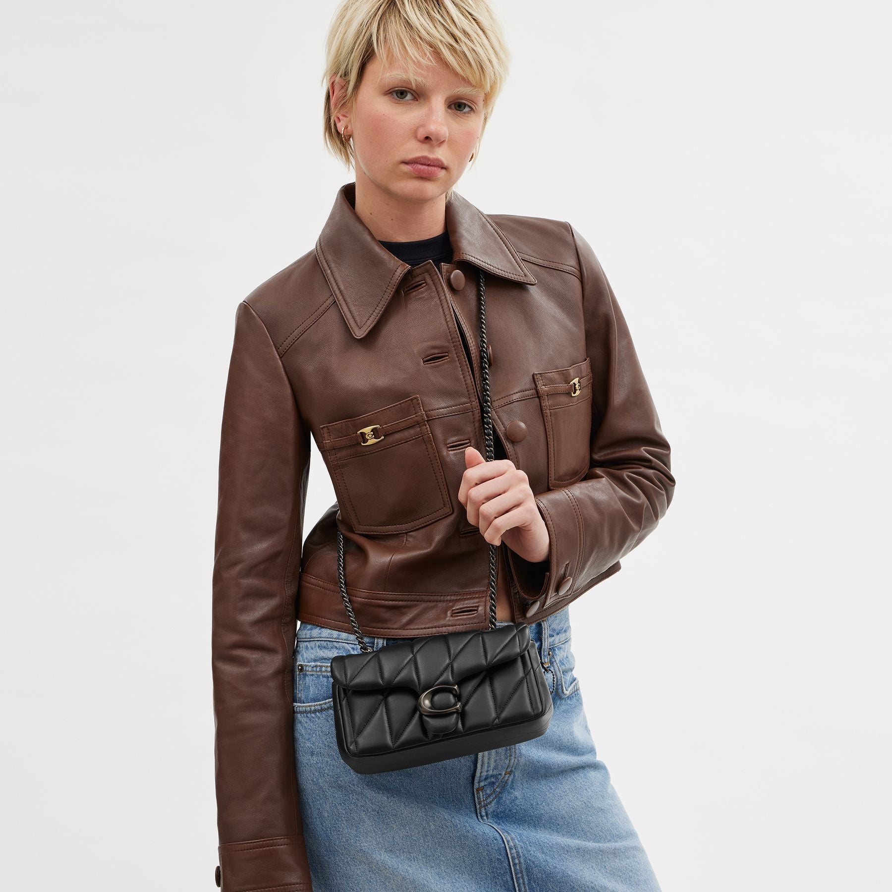 cp149-Tabby Shoulder Bag 20 With Pillow Quilting-V5/Black