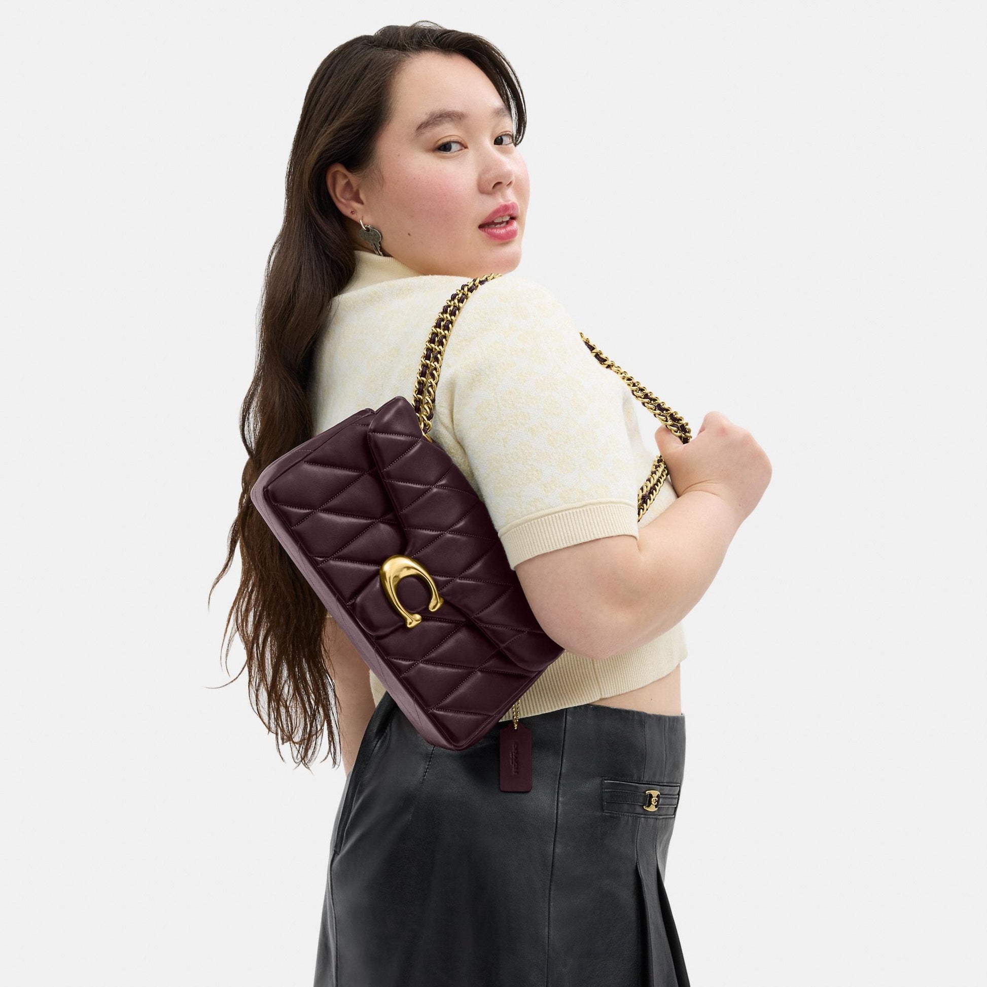 CP150-Tabby Shoulder Bag 26 with Quilting-B4/Black Currant