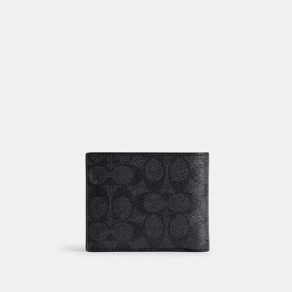 cp280-3-In-1 Wallet In Signature Canvas With Coach Graphic-Charcoal Multi