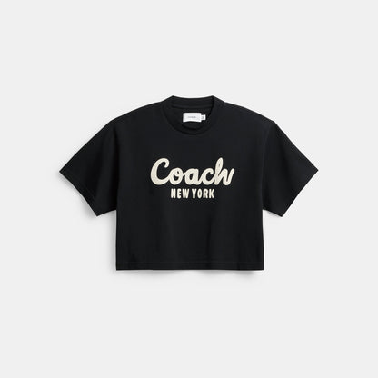 CP778-CURSIVE SIGNATURE CROPPED T-SHIRT-BLACK