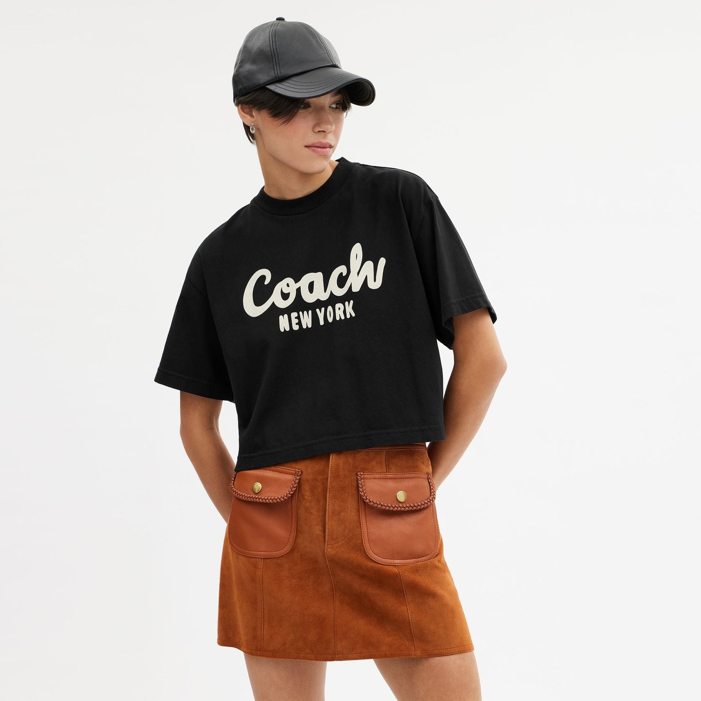 CP778-CURSIVE SIGNATURE CROPPED T-SHIRT-BLACK