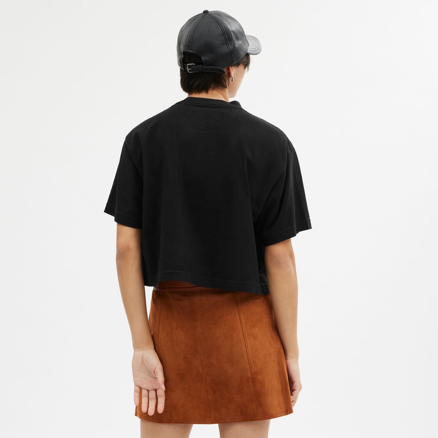 CP778-CURSIVE SIGNATURE CROPPED T-SHIRT-BLACK