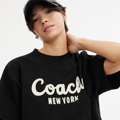 CP778-CURSIVE SIGNATURE CROPPED T-SHIRT-BLACK