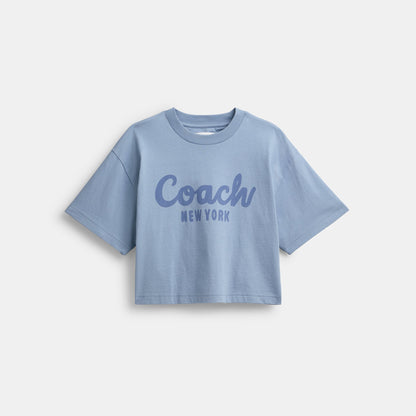 CP778-CURSIVE SIGNATURE CROPPED T-SHIRT-Blue.