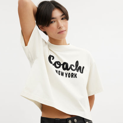 CP778-CURSIVE SIGNATURE CROPPED T-SHIRT-Cream.