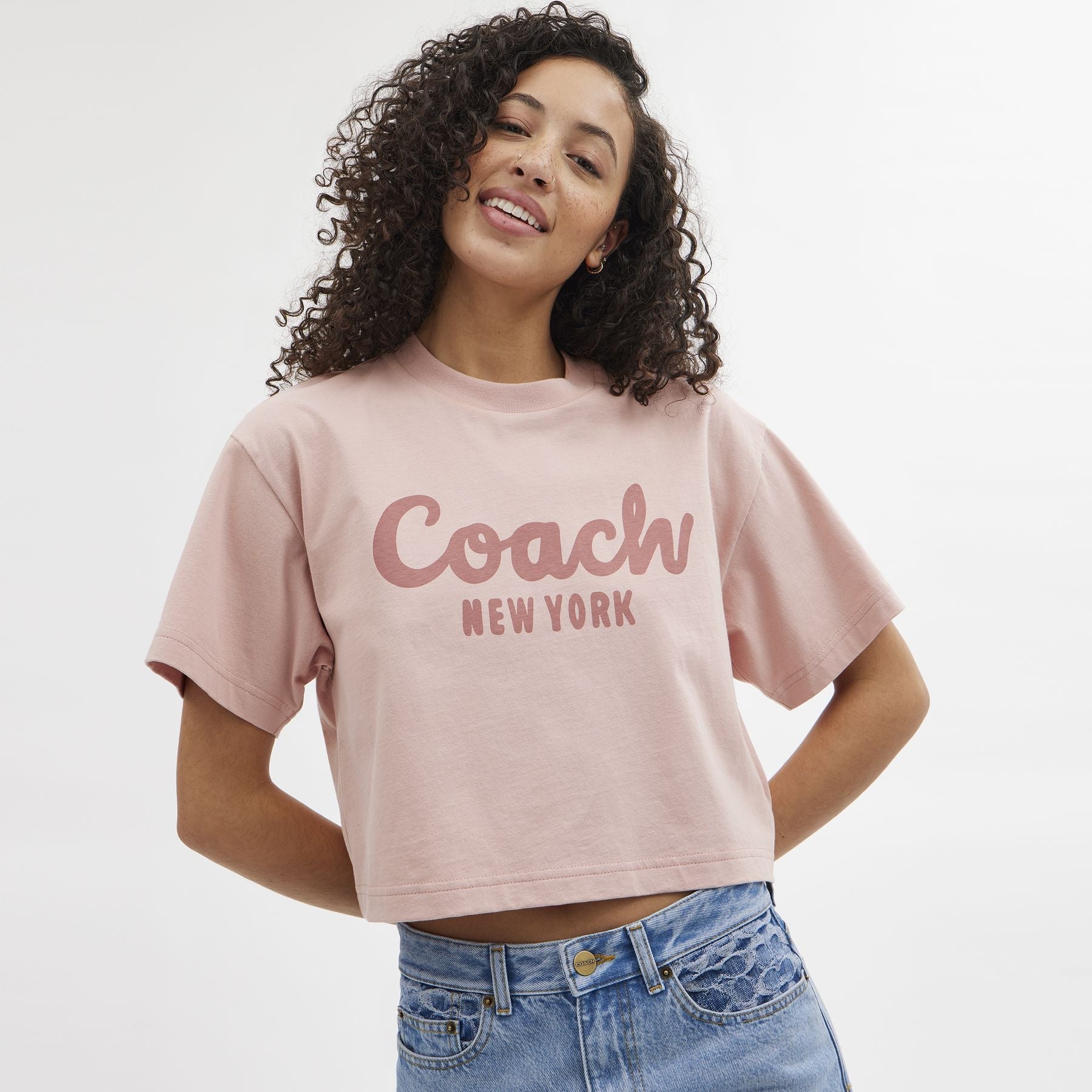 CP778-CURSIVE SIGNATURE CROPPED T-SHIRT-Pink.