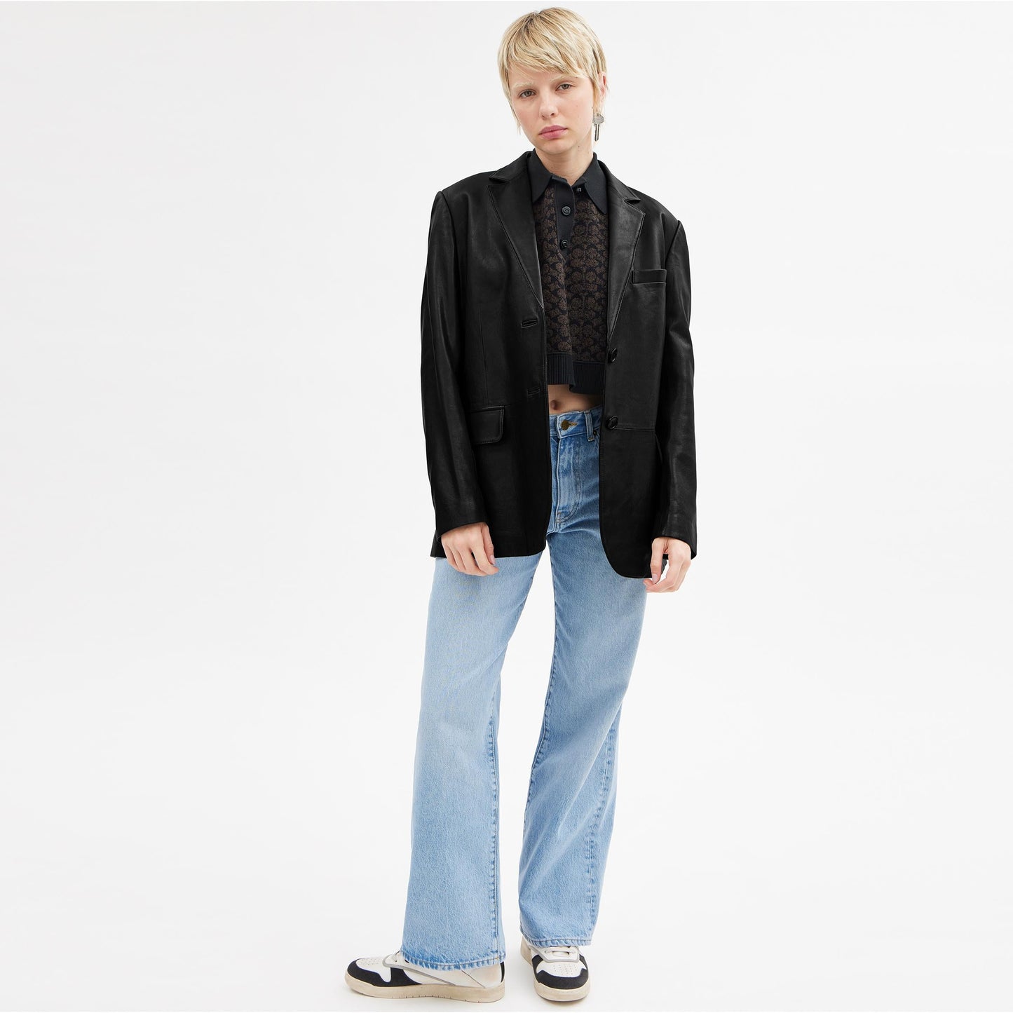 CQ220-Leather Blazer-Black