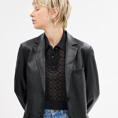 CQ220-Leather Blazer-Black