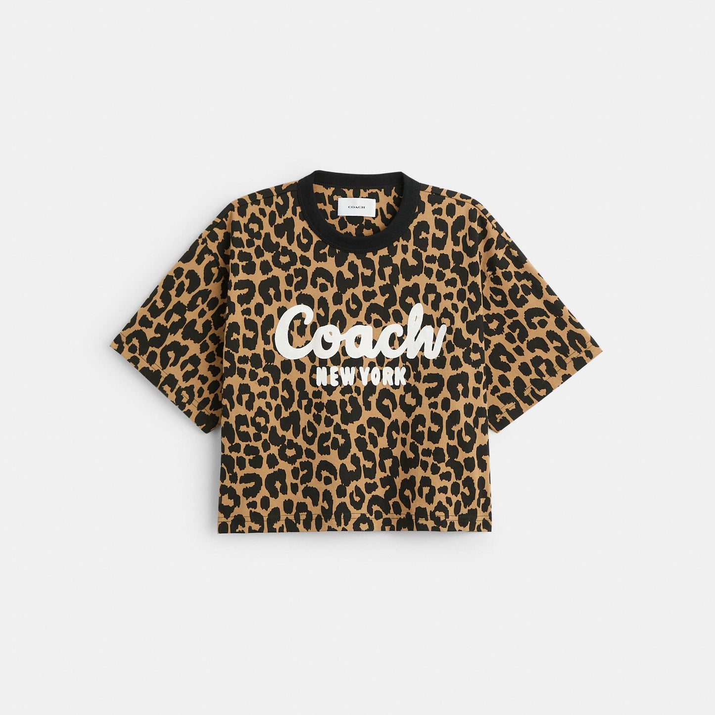 CQ308-LEOPARD CURSIVE SIGNATURE CROPPED T-SHIRT-Leopard