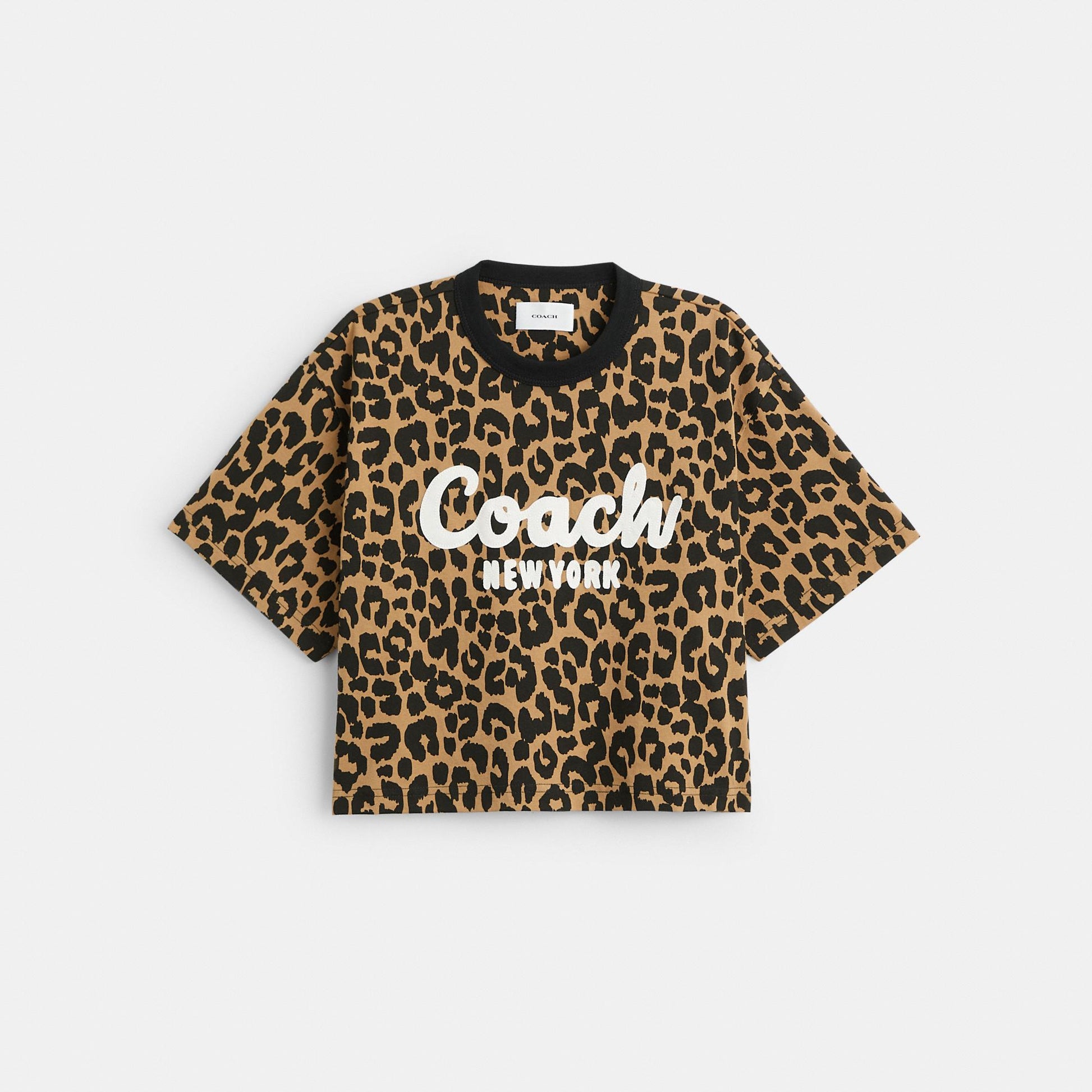 CQ308-LEOPARD CURSIVE SIGNATURE CROPPED T-SHIRT-Leopard