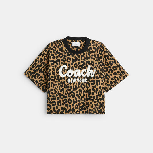 Leopard Cursive Signature Cropped T-Shirt