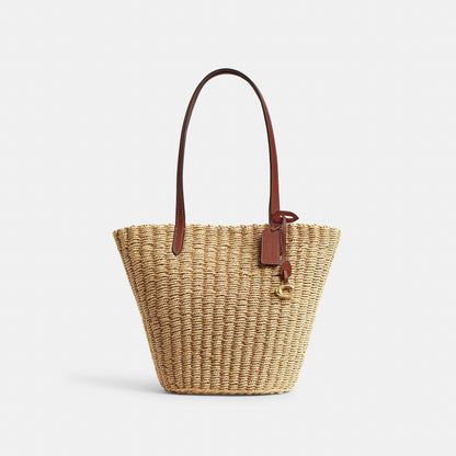 CQ785-Sm Straw Tote-B4/Dark Natural