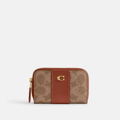 cr552-Essential Small Zip Around Card Case In Signature Canvas-B4/Tan Caramel