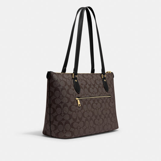 CS187-Gallery Tote Bag In Signature Canvas-Im/Brown Black