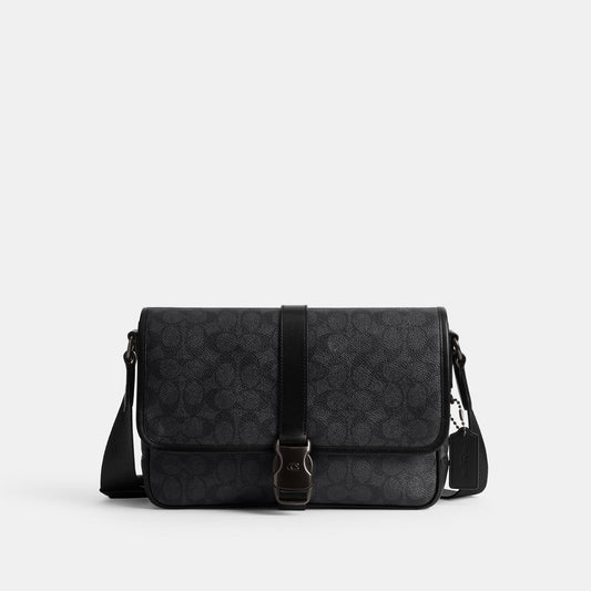 CU202-League Messenger Bag in Signature Canvas-Charcoal Signature
