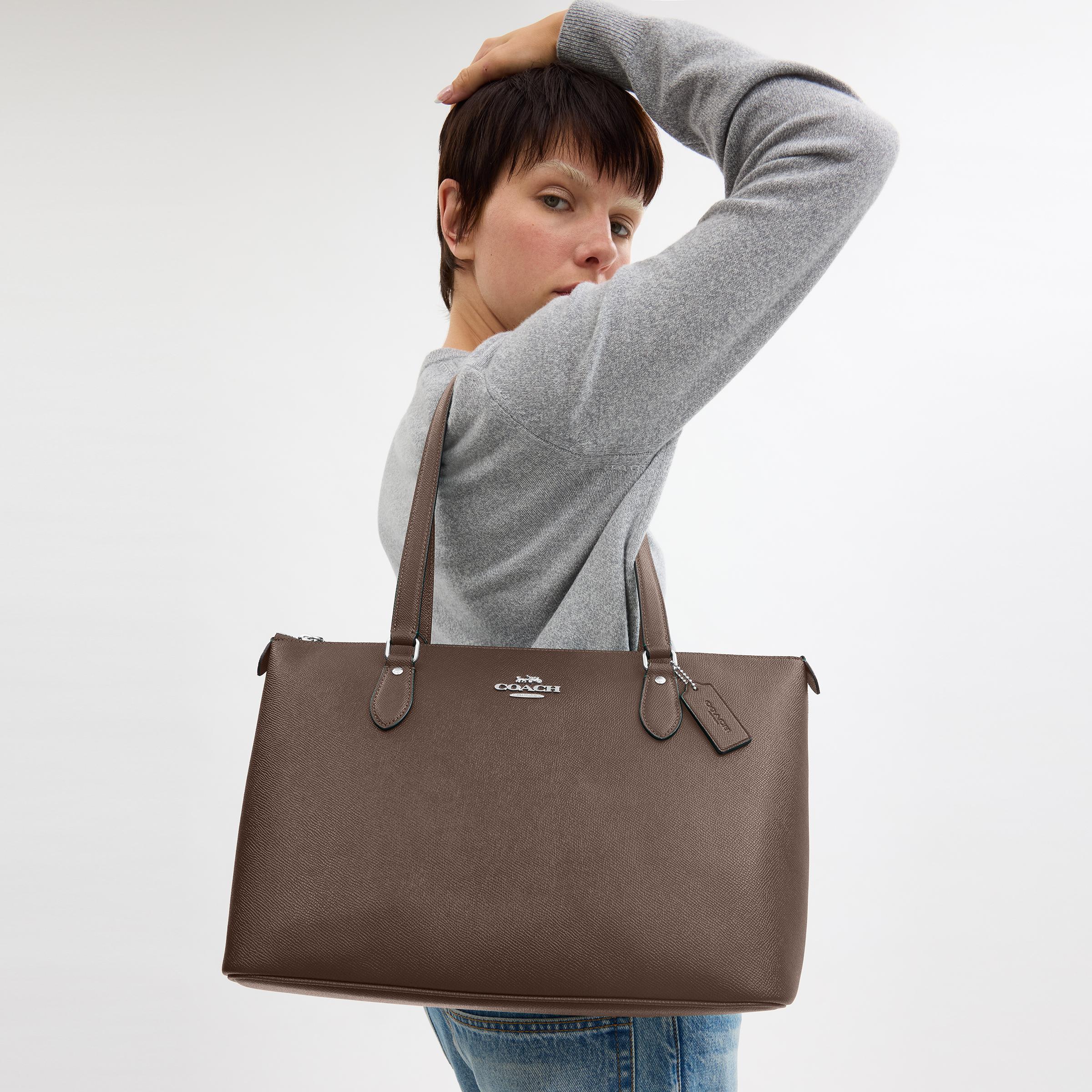 CV402-Gallery Tote Bag-Im/Dark Stone