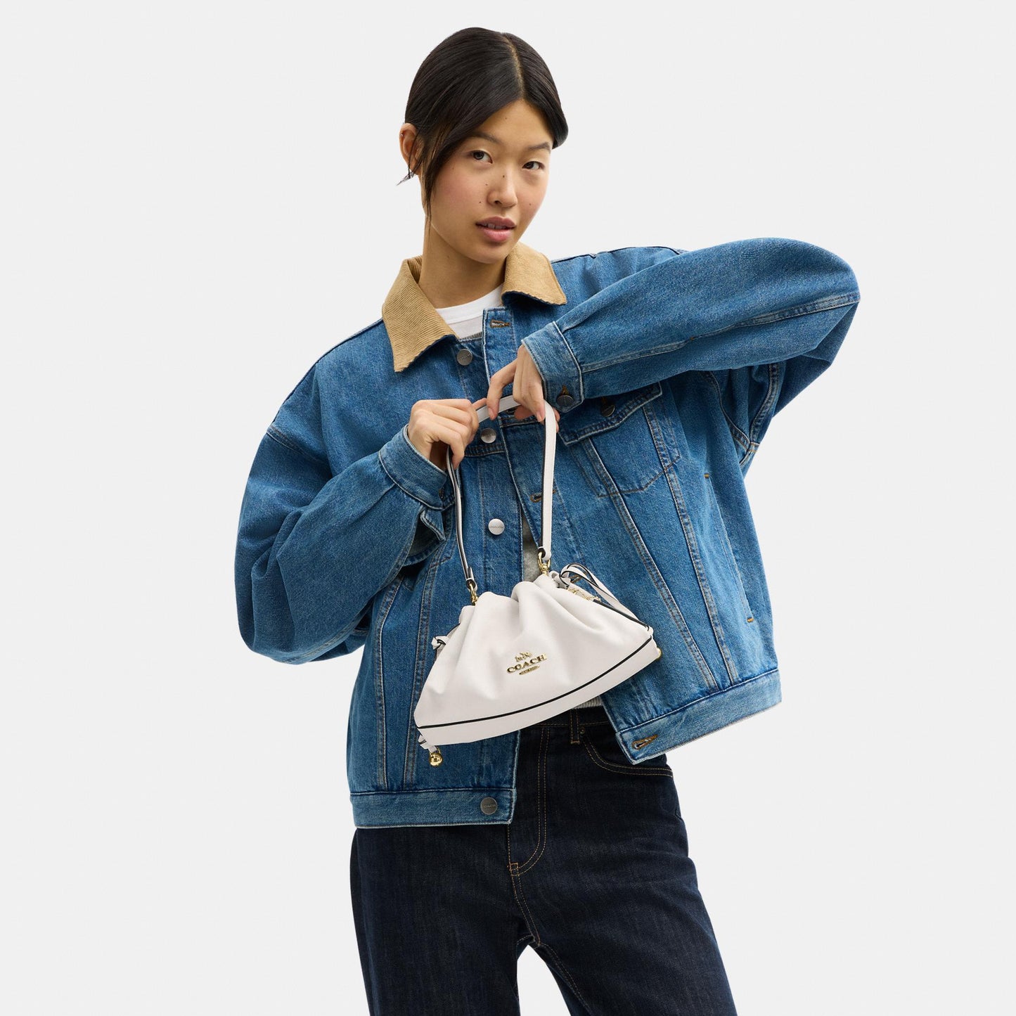 CV529-Faye Shoulder Bag with Ruching-Im/Chalk