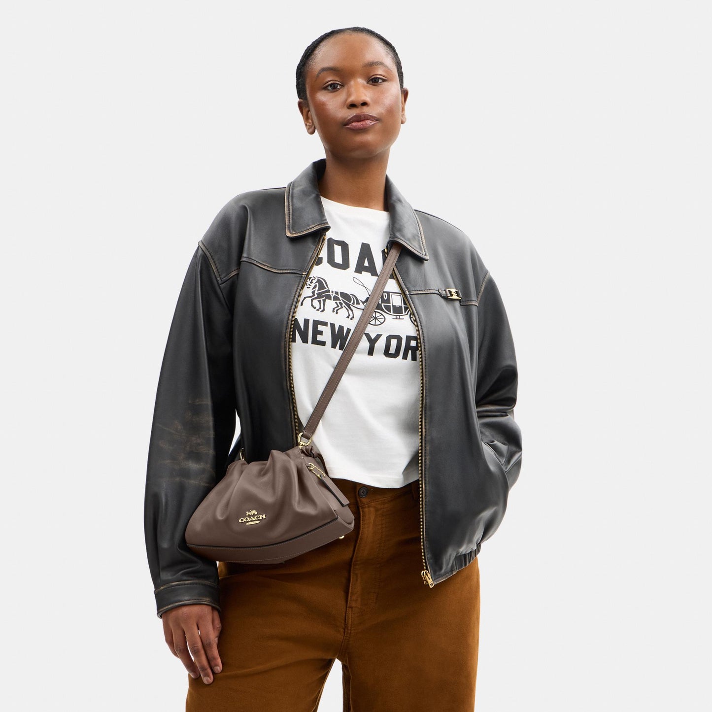CV529-Faye Shoulder Bag with Ruching-Im/Dark Stone