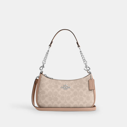 CV933-Teri Shoulder Bag In Signature Canvas-Sv/Sand/Taupe