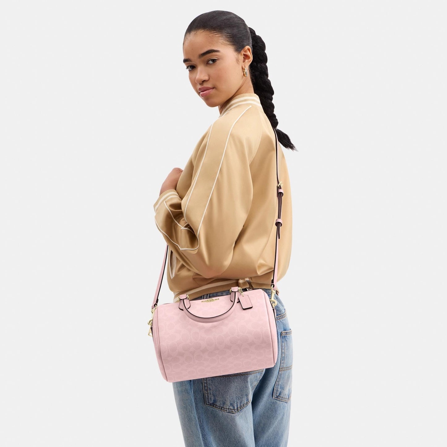 CV961-ROWAN SATCHEL BAG IN SIGNATURE CANVAS-IM/Powder Pink