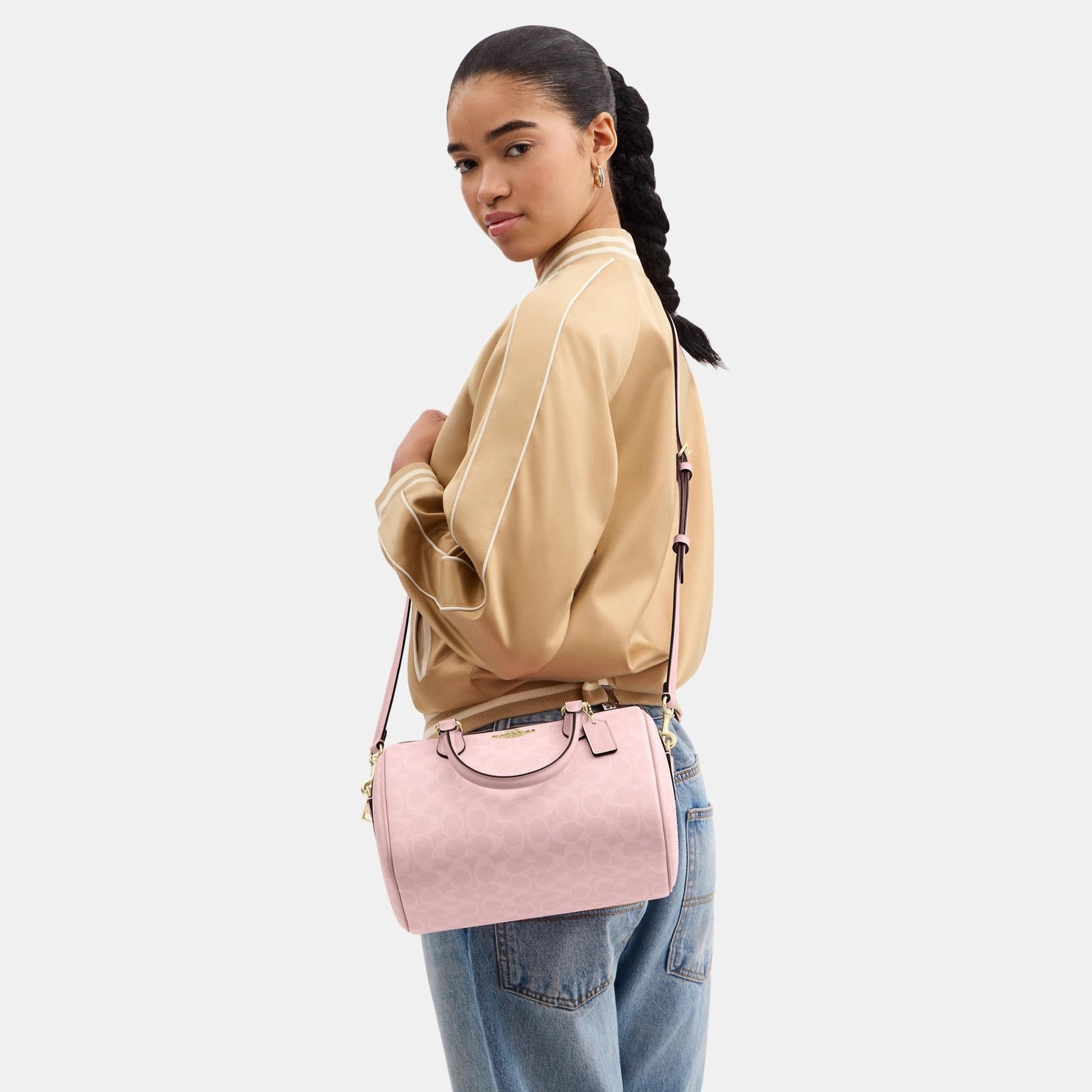 CV961-ROWAN SATCHEL BAG IN SIGNATURE CANVAS-IM/Powder Pink