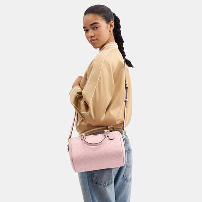 CV961-ROWAN SATCHEL BAG IN SIGNATURE CANVAS-IM/Powder Pink