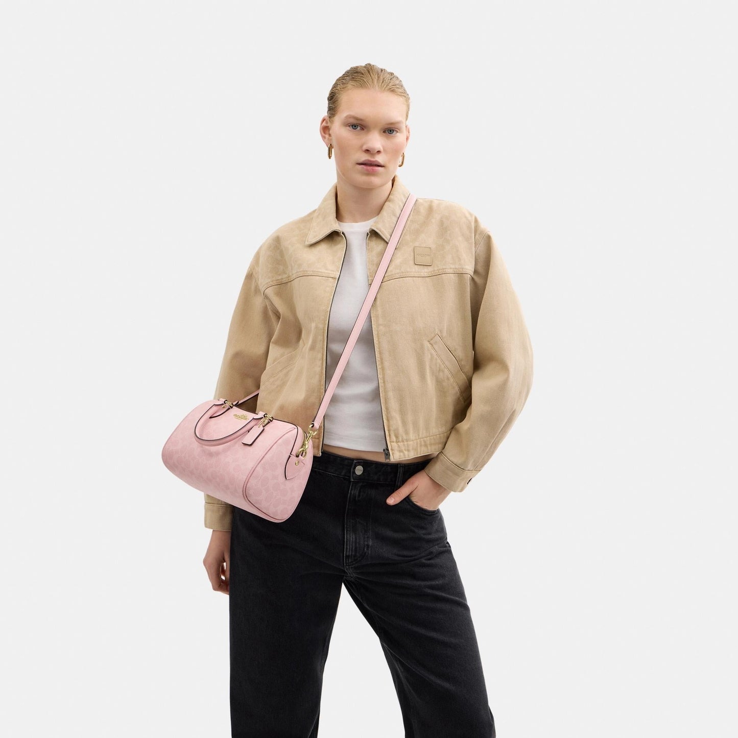 CV961-ROWAN SATCHEL BAG IN SIGNATURE CANVAS-IM/Powder Pink