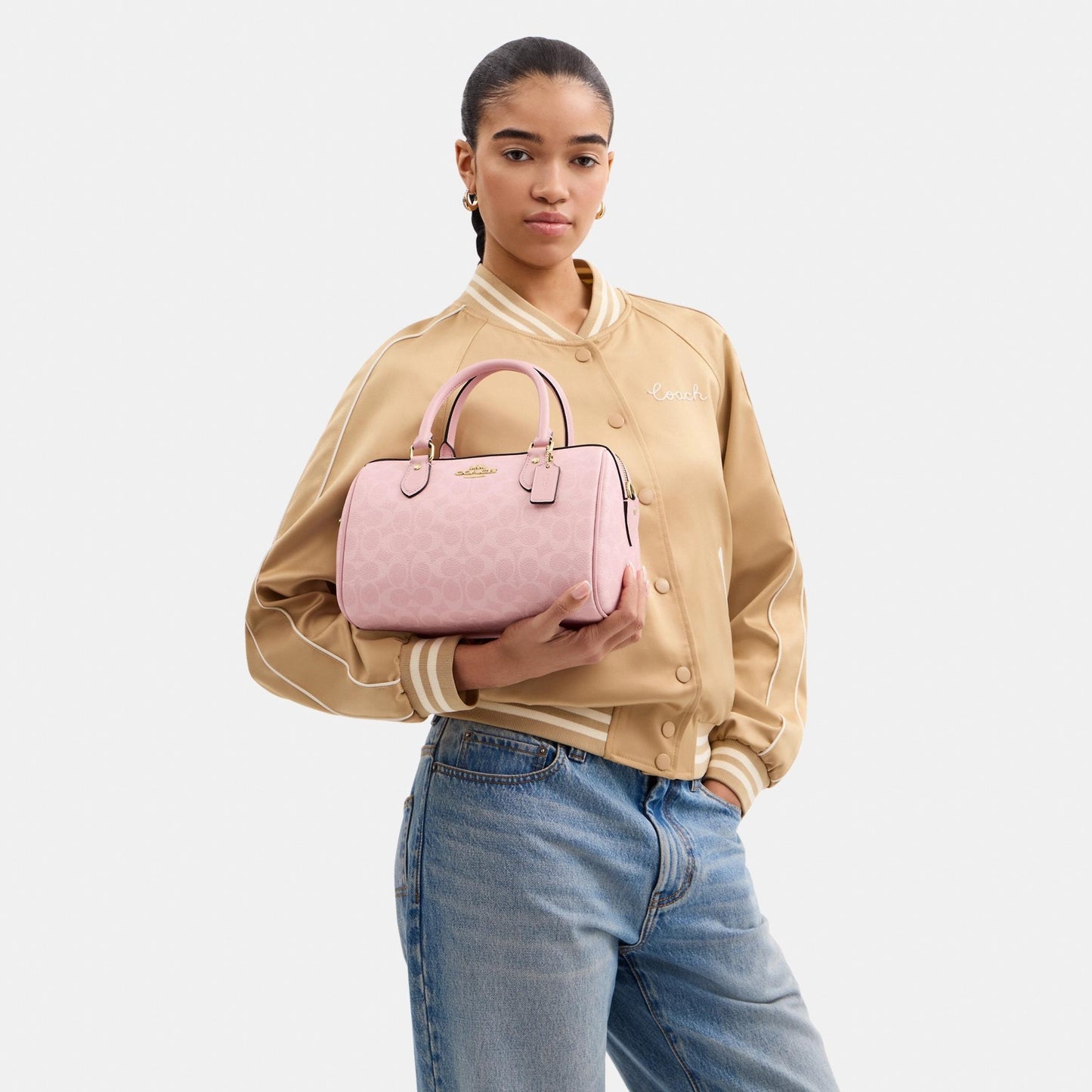 CV961-ROWAN SATCHEL BAG IN SIGNATURE CANVAS-IM/Powder Pink