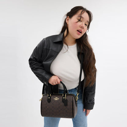 CV961-ROWAN SATCHEL BAG IN SIGNATURE CANVAS-IM/Walnut/Black