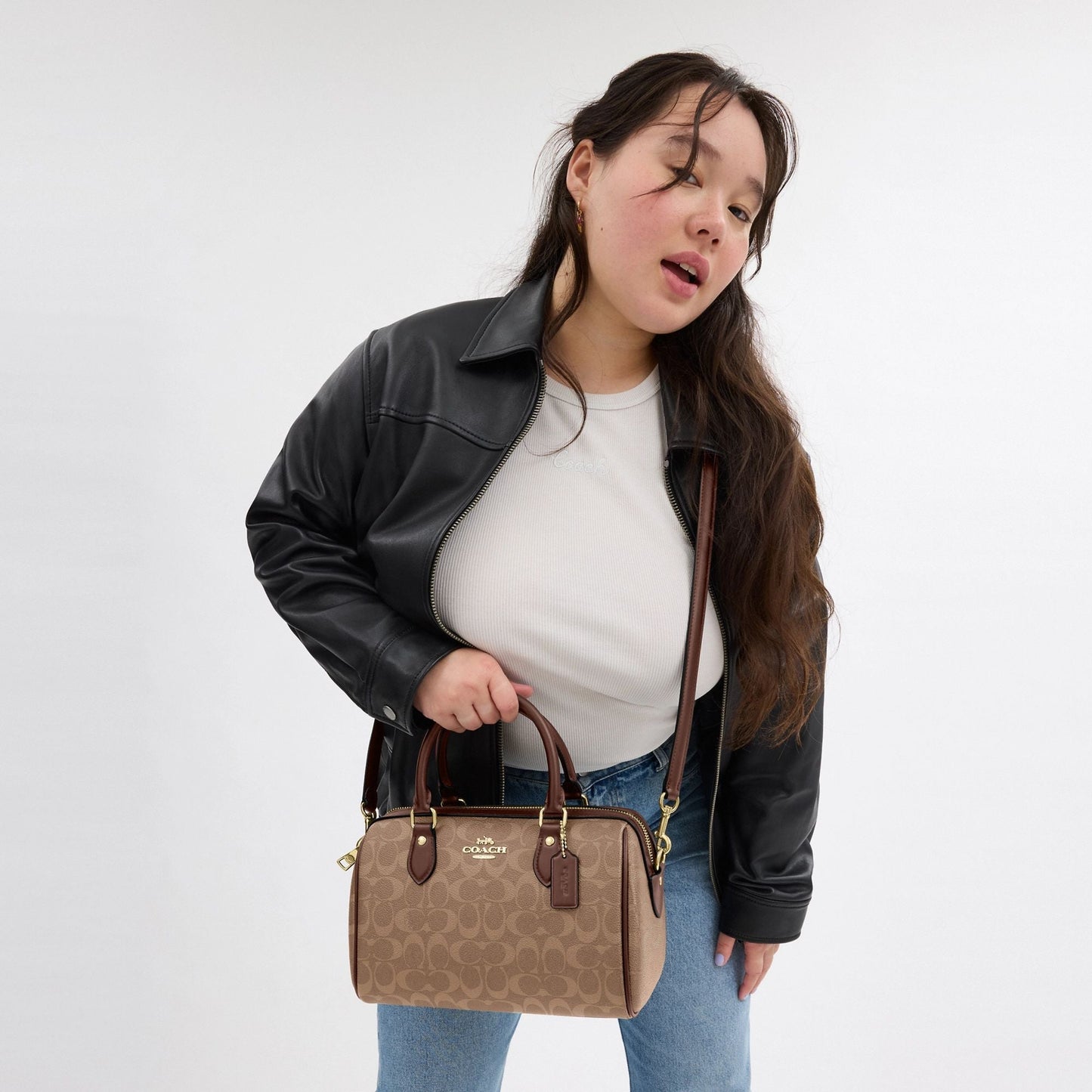 CV961-ROWAN SATCHEL BAG IN SIGNATURE CANVAS-IM/Tan/Brown