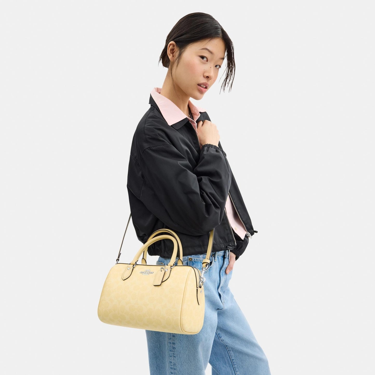 CV961-ROWAN SATCHEL BAG IN SIGNATURE CANVAS-SV/Hay