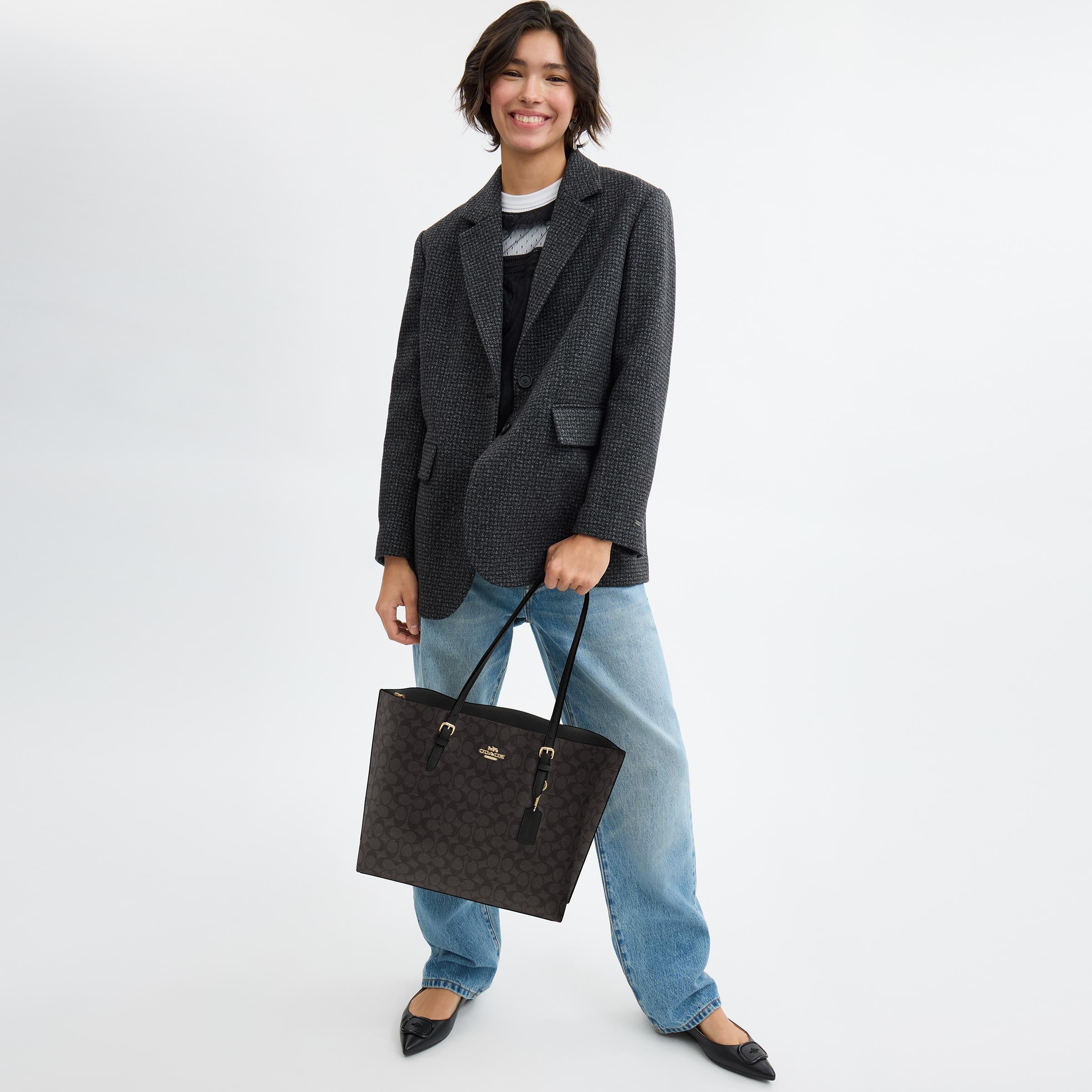 CV967-Mollie Tote Bag in Signature Canvas-Im/Walnut/Black