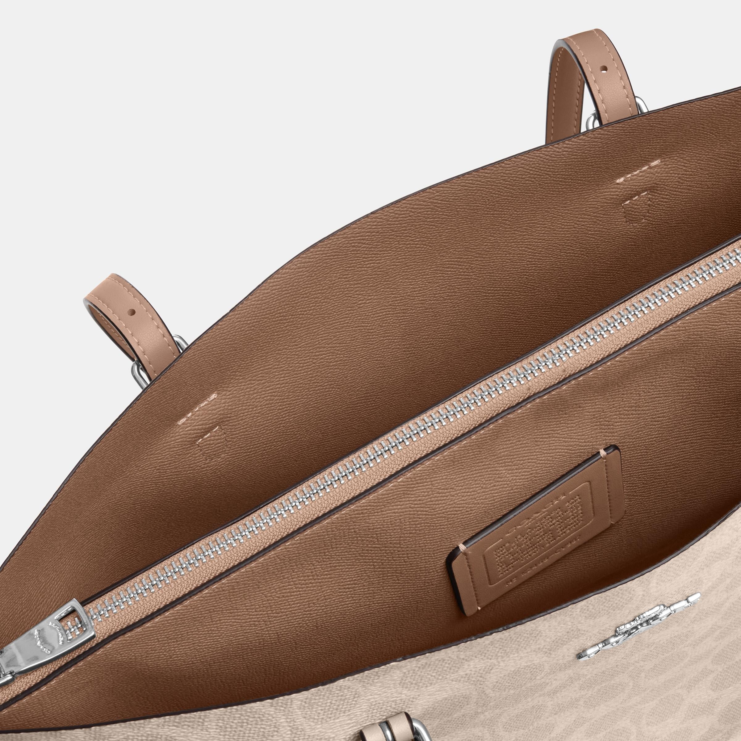 CV967-Mollie Tote Bag in Signature Canvas-Sv/Sand/Taupe