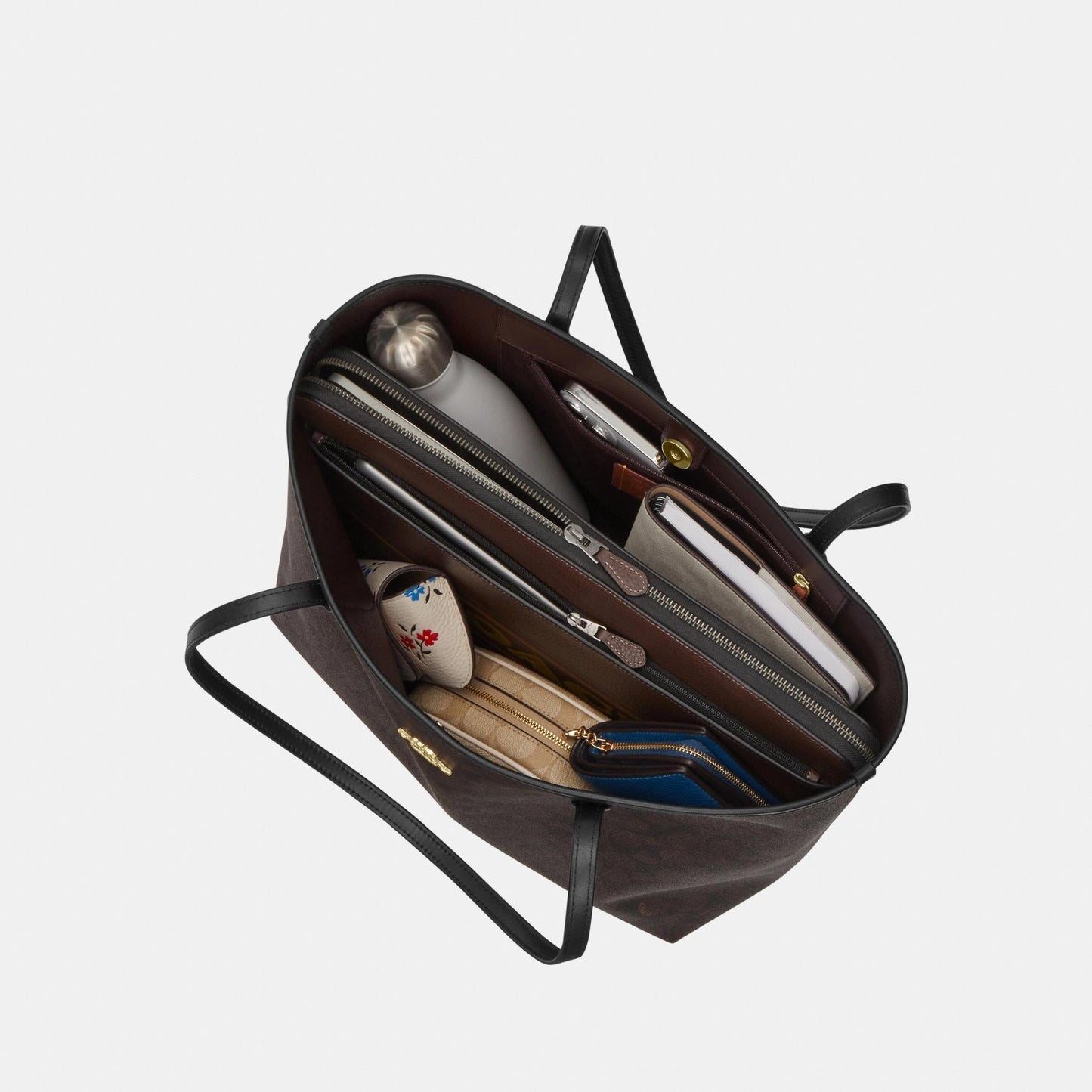 CV976-CITY TOTE BAG IN SIGNATURE CANVAS-IM/Walnut/Black