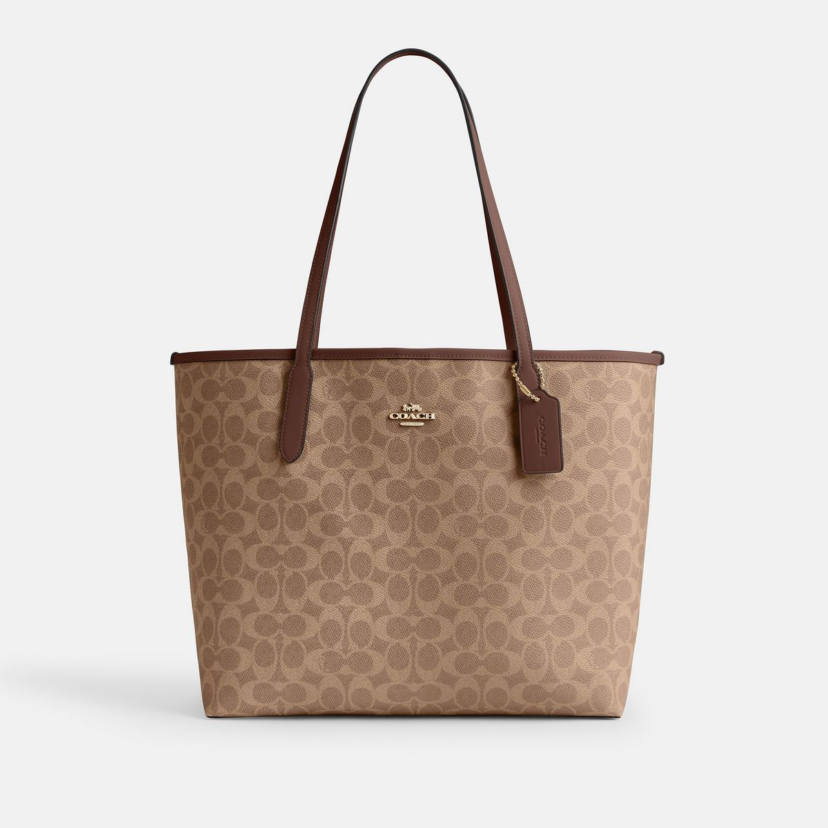 CV976-CITY TOTE BAG IN SIGNATURE CANVAS-IM/Tan/Brown