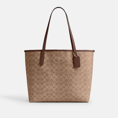 CV976-CITY TOTE BAG IN SIGNATURE CANVAS-IM/Tan/Brown