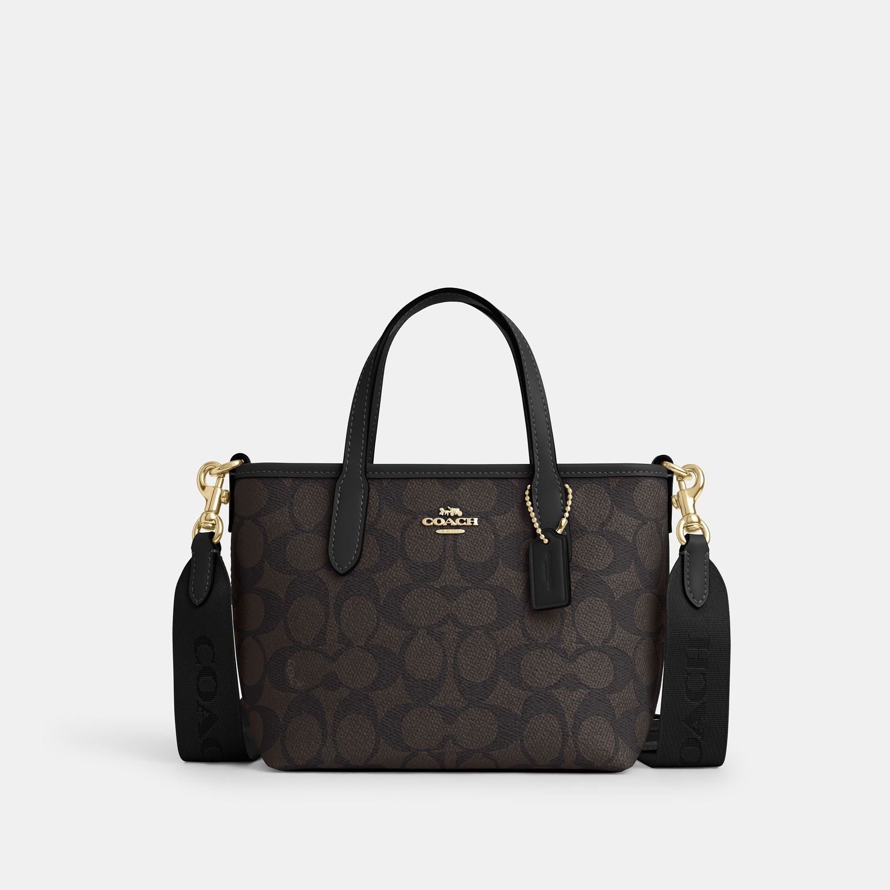 CW032-City Mini Tote Bag In Signature Canvas-IM/Walnut/Black