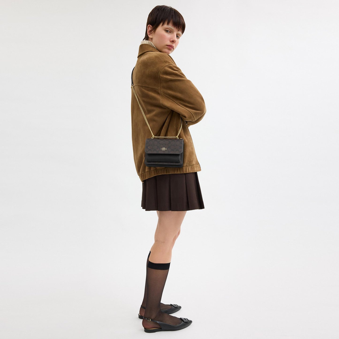 CW206-Mini Klare Crossbody Bag in Signature Canvas-Im/Walnut/Black