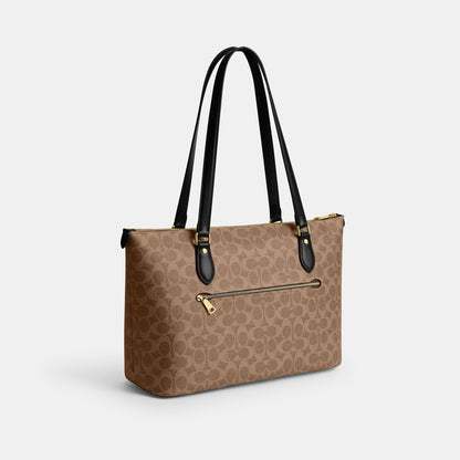 CW381-Gallery Tote Bag In Signature Canvas-Im/Tan/Black