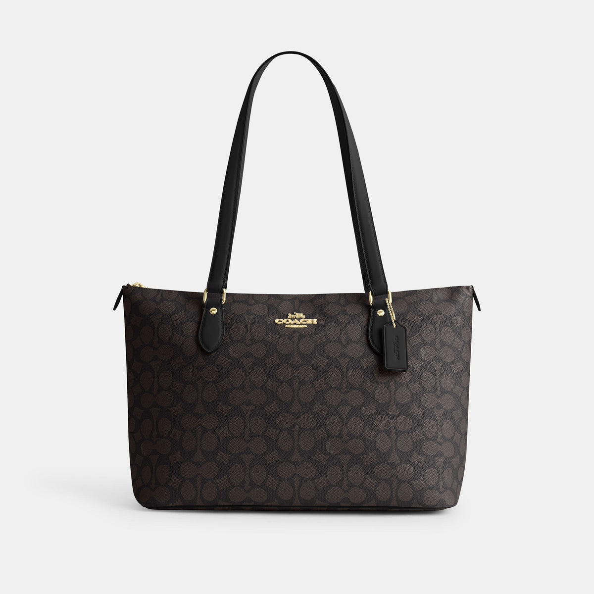 CW381-Gallery Tote Bag In Signature Canvas-Im/Walnut/Black