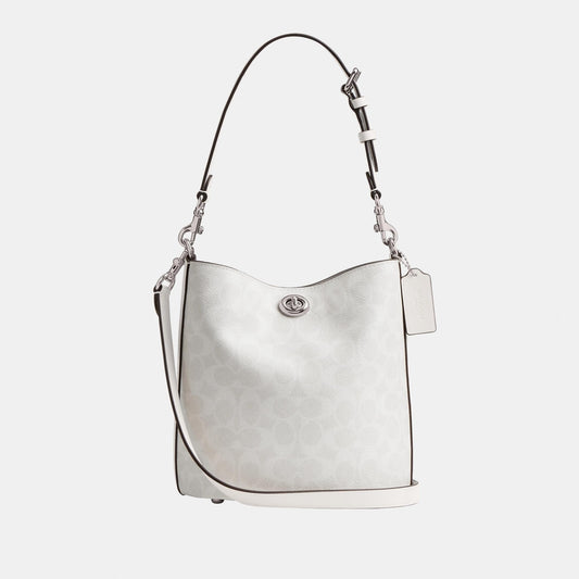 CW602-WILLOW SOFT BUCKET BAG 19 IN SIGNATURE CANVAS-LH/White Chalk