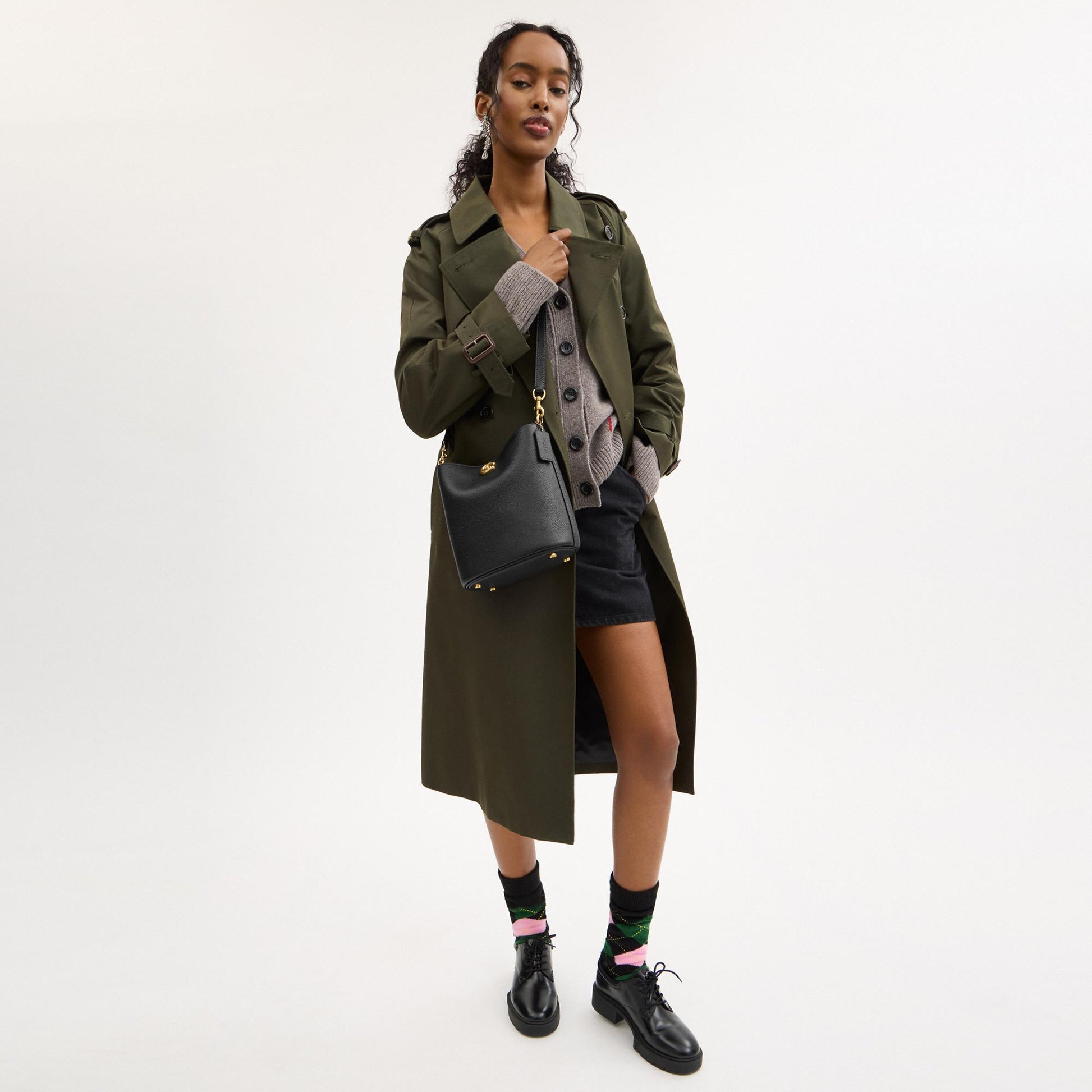 cw625-Willow Soft Bucket Bag 19-B4/Black