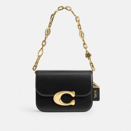 CW648-IDOL BAG WITH HORSE AND CARRIAGE CHAIN AND SNAKESKIN DETAIL-B4/Black