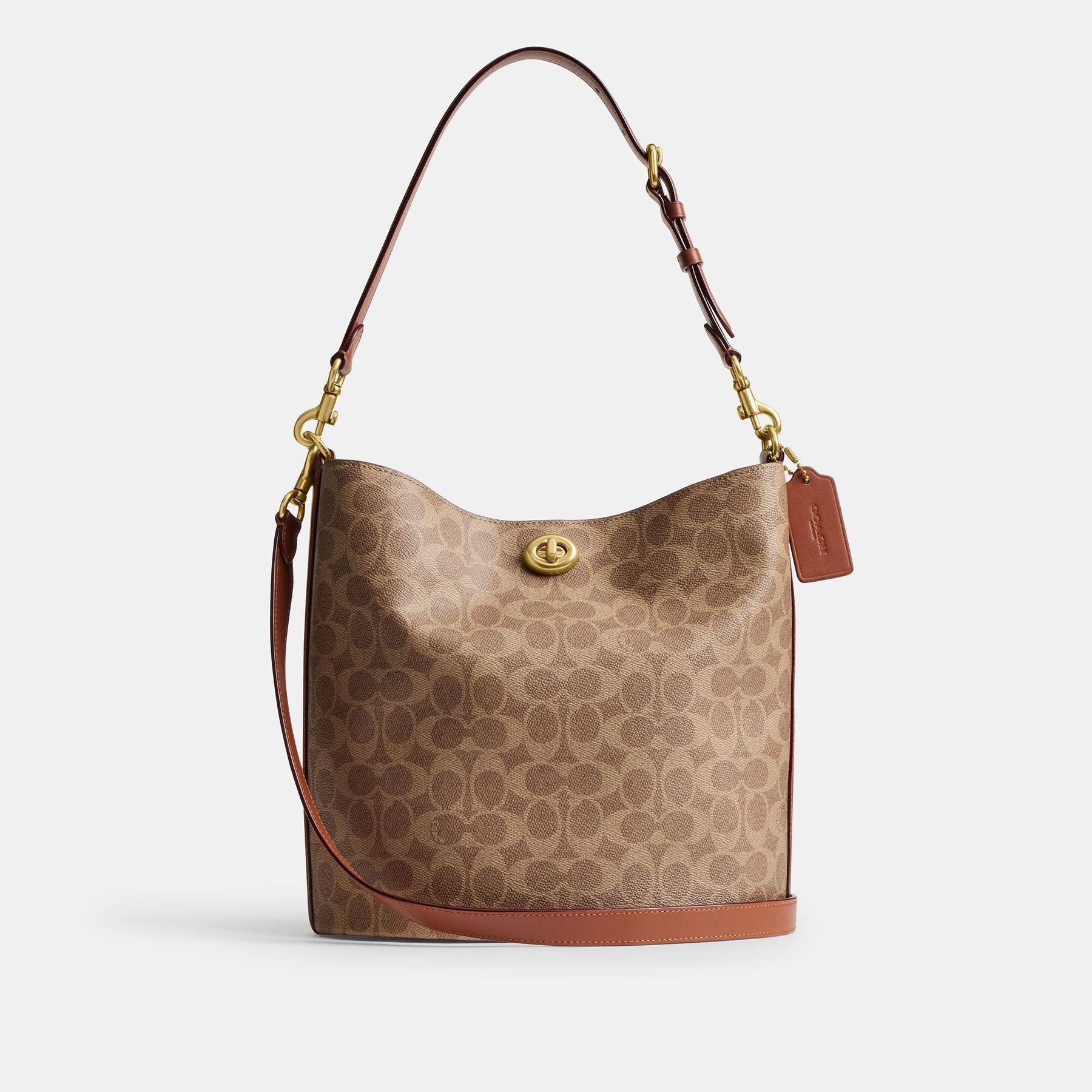 CW882-WILLOW SOFT BUCKET BAG IN SIGNATURE CANVAS-B4/Tan Caramel