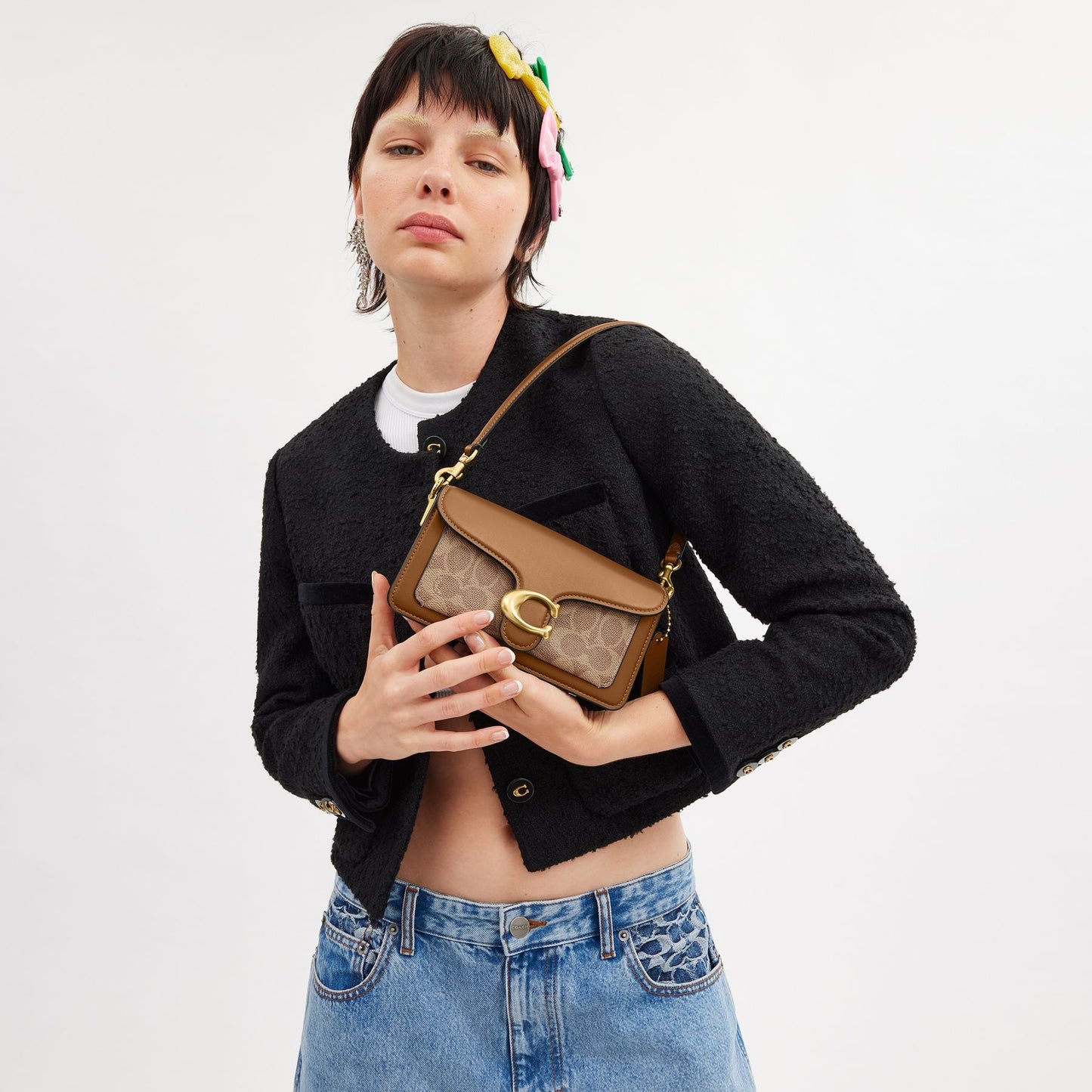 CY200-TABBY SHOULDER BAG 20 IN SIGNATURE CANVAS-B4/TAN BROWN