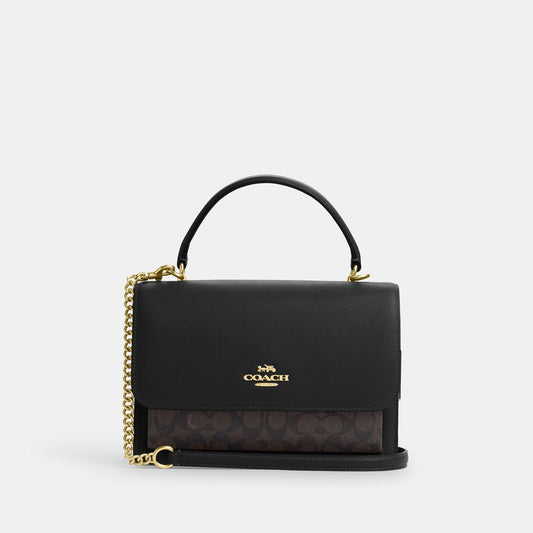 CY687-Klare Top Handle Bag In Signature Canvas-Im/Walnut/Black