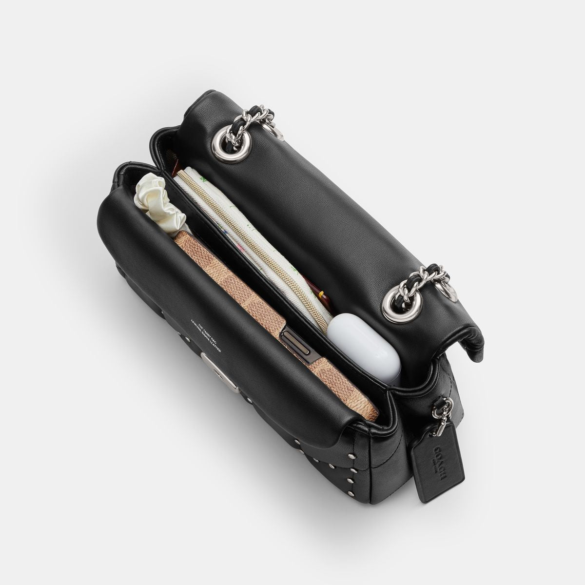 CY813-Tabby Shoulder Bag 20 With Pillow Quilting And Crystal Rivets-Lh/Black