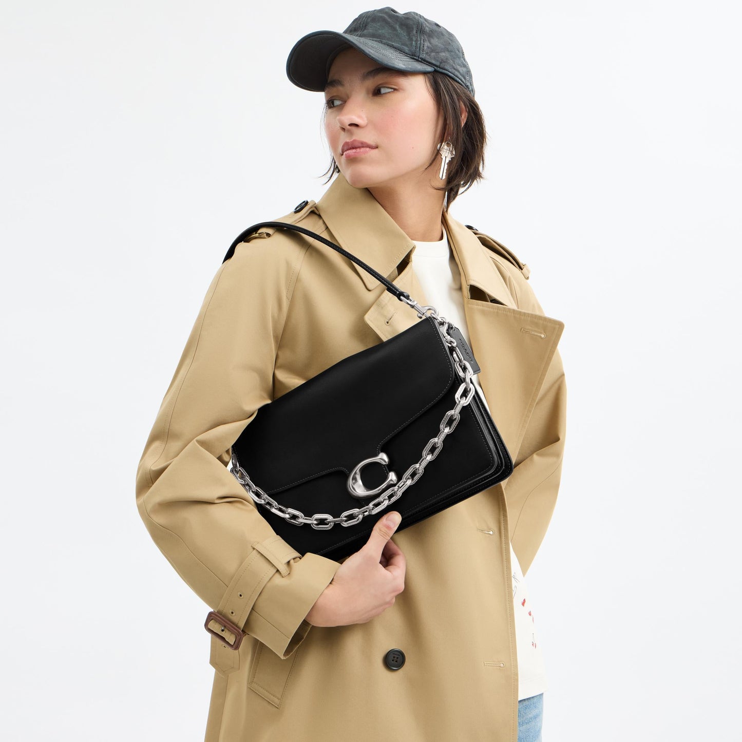 CY920-CHAIN TABBY SHOULDER BAG 30-LH/Black