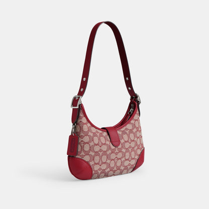 CY931-Hamptons Hobo Bag In Signature Textile Jacquard-LH/Ruby Ivory